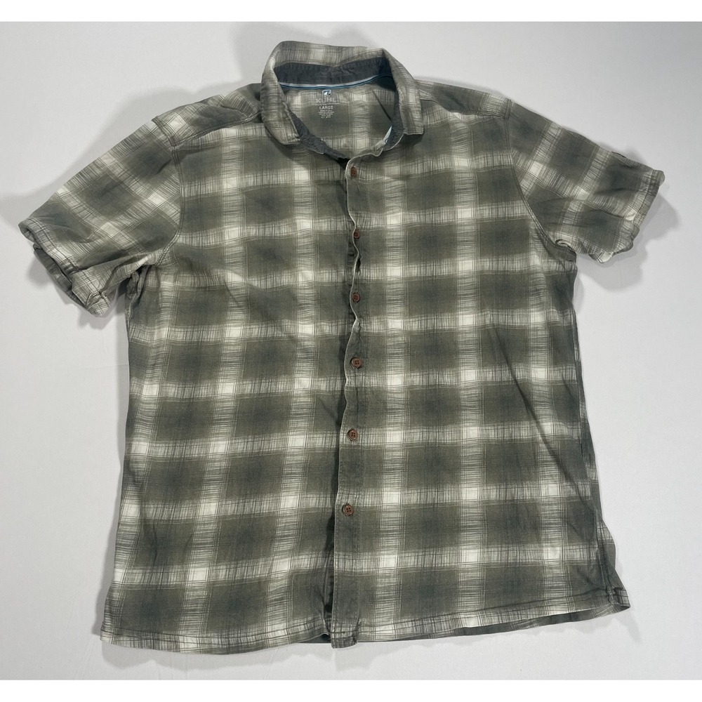 KUHL Men's L Styk‎ Short Sleeve Button Up Shirt Green Plaid